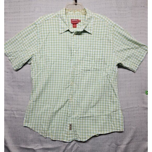 Chaps Men’s Short Sleeve Button-Down Shirt XL Green Checkered  Pre-Owned - Picture 1 of 6